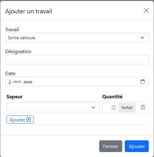 Fenêtre pour ajouter un travail